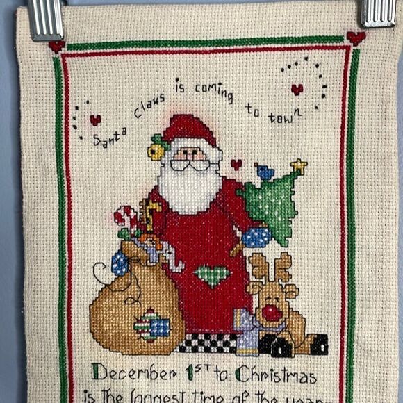 Cross Stitch Handmade Advent Calendar Santa Candy Jingle Bells - Picture 6 of 8